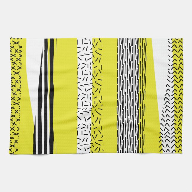 Yellow & Black Mix Geometric Pattern Kitchen Towel (Horizontal)