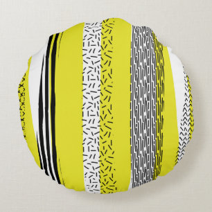 Yellow & Black Mix Geometric Pattern Round Pillow