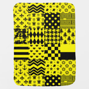 Yellow Black Mixed Patterns Patchwork Design  Baby Blanket