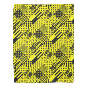 Yellow Black Mixed Patterns Patchwork Design  Duvet Cover