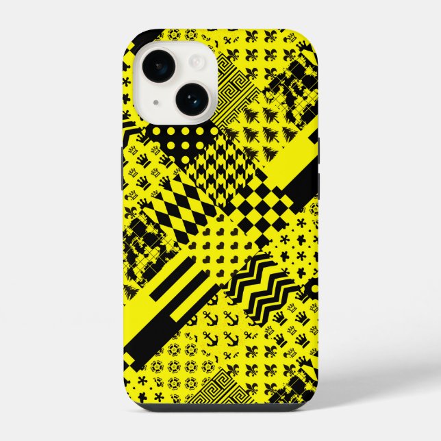 Yellow Black Mixed Patterns Patchwork Design  Iphone Case (Back)