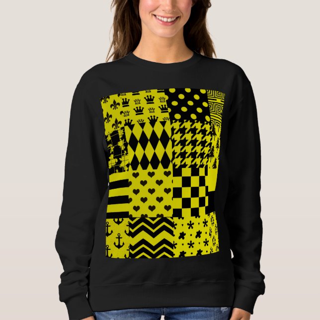 Yellow Black Mixed Patterns Patchwork Design  Sweatshirt (Front)