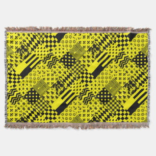 Yellow Black Mixed Patterns Patchwork Design  Throw Blanket