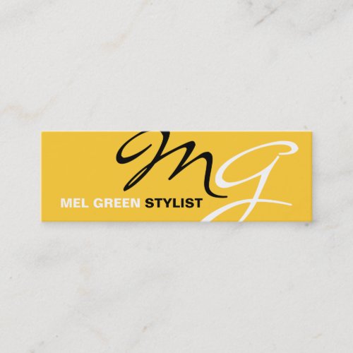 Yellow Black Modern Monogram Mini Business Card