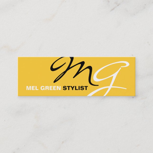 Yellow Black Modern Monogram Mini Business Card (Front)