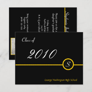 Yellow & Black Monogram Grad Photo Invitation