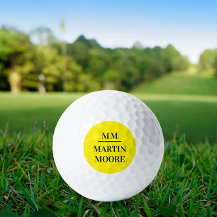 Yellow black monogram initials minimalist name golf balls