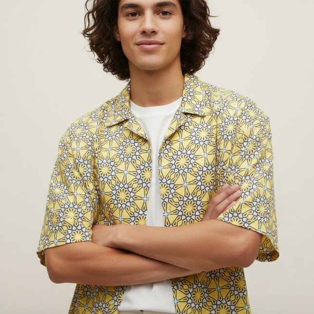 Yellow Black Moroccan Mosaic Geometric Pattern Fabric (Creator Uploaded)