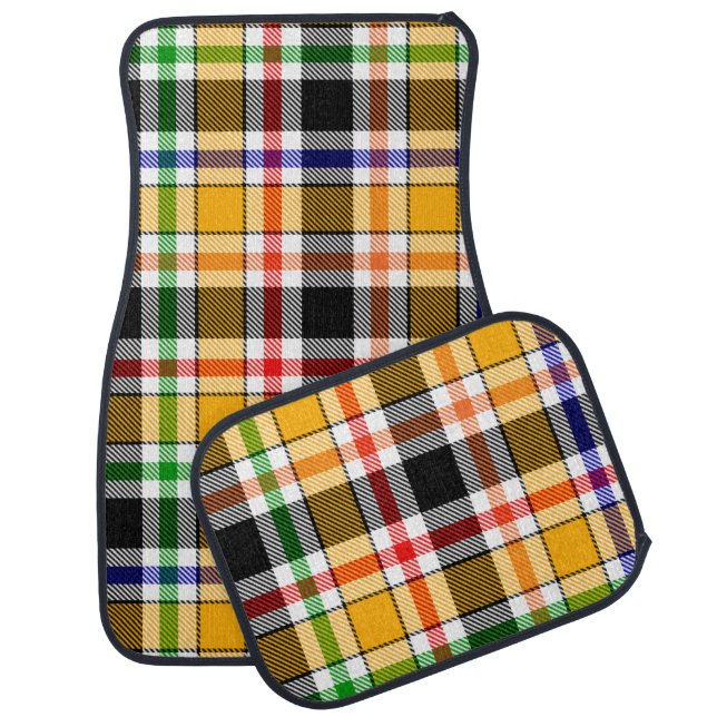 Yellow Black Multicolour Flannel Plaid Tartan Car Floor Mat (Set)