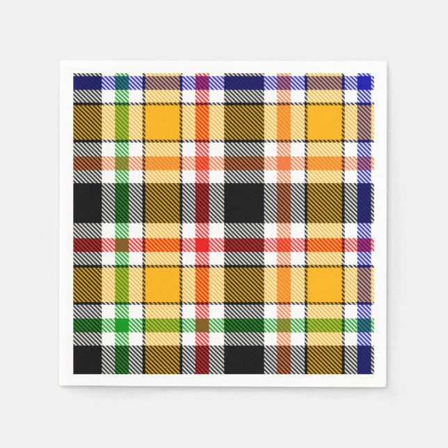 Yellow Black Multicolour Flannel Plaid Tartan Napkins (Front)