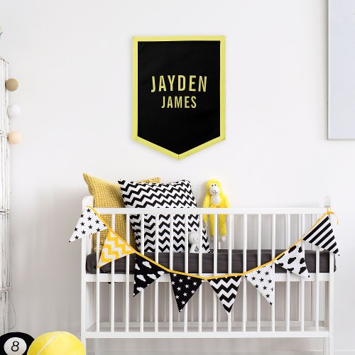 Yellow Black Name Boy Bedroom Decor Wall Banner Pe Pennant