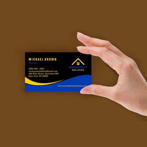 Yellow Black Navy Classy Roof Window Rent Home Business Card