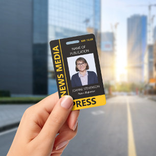 Yellow Black News Media Press Photo Badge