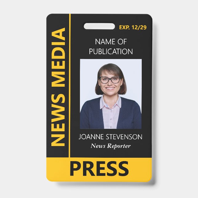 Yellow Black News Media Press Photo Badge (Front)