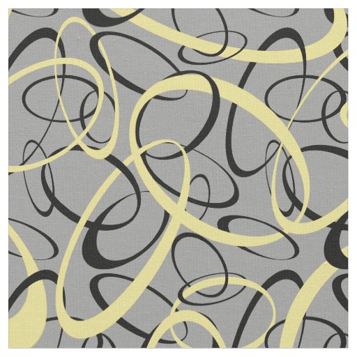 Yellow Black on Gray Retro Ovals Pattern Fabric