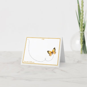 Yellow Black Orange Dot Butterfly Monogram Folded Letterpress Thank You Card
