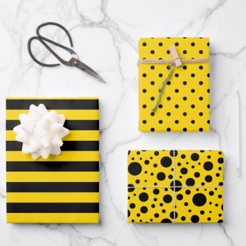 YellowBlack Patterns Wrapping Paper Sheet Set