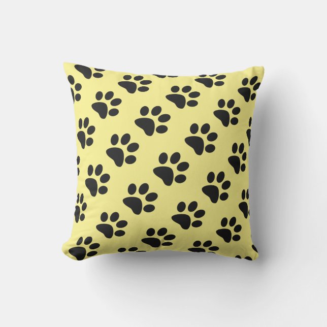 Yellow Black Paw Prints Patterns Cute Gifts Decor Outdoor Pillow (Front)