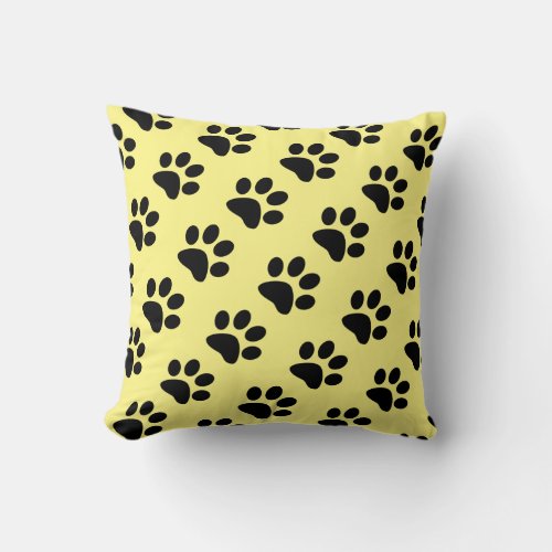 Yellow Black Paw Prints Patterns Cute Gifts Decor Throw Pillow
