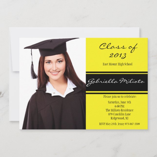 Yellow & Black Photo Graduation Invitation (Front)