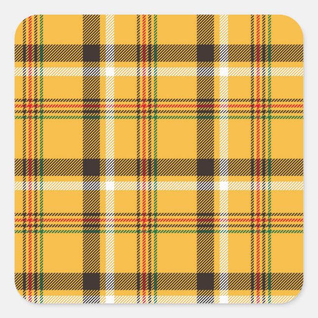 Yellow Black Plaid Fabric Texture Pattern Square Sticker (Front)