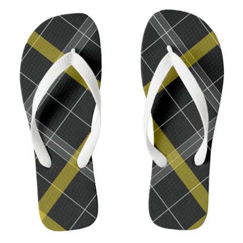 Yellow black plaid pattern flip flops