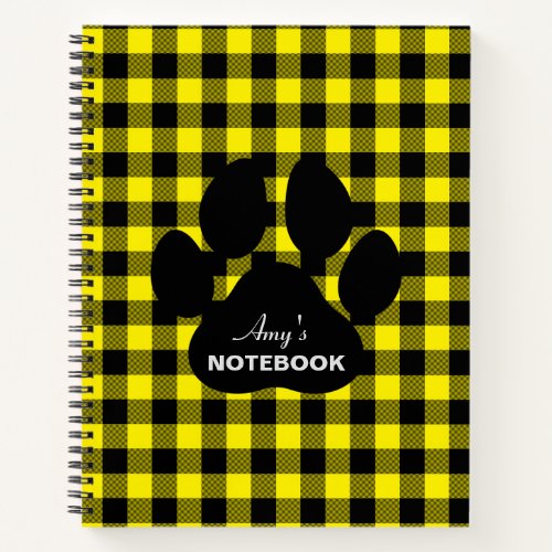 Yellow Black Plaid Paw Print Notebook Journal