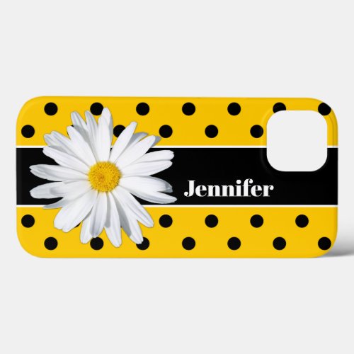 Yellow Black Polka Dots Daisy Flower iPhone Case
