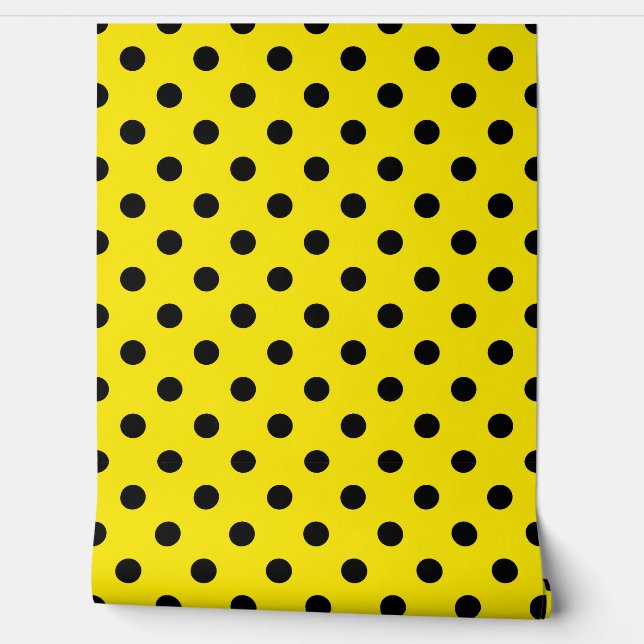 Yellow Black Polka Dots Pattern Wall Decor (Unrolling)