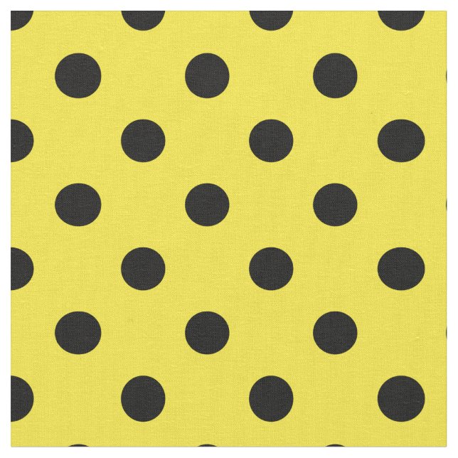 Yellow Black Polka Dots Textile Fabric (Close Up)