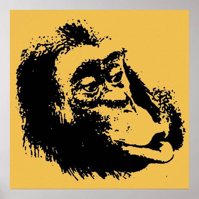 Yellow Black Pop Art Funny Chimpanzee Poster (Front)