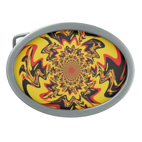 Yellow Black Red Retro Funky Paint Abstract Art Oval Belt Buckle