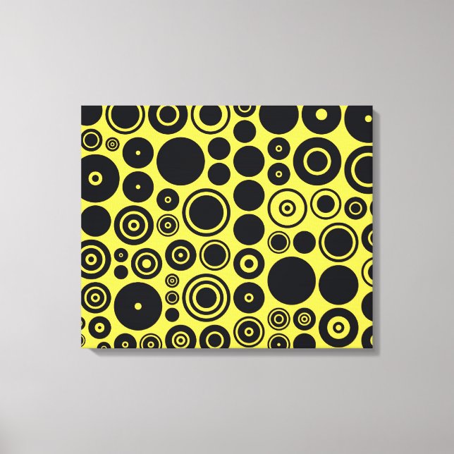 Yellow, Black Retro Circles 2 Wrapped Canvas Print (Front)