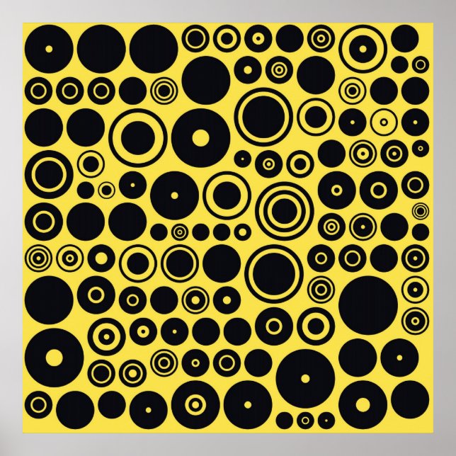 Yellow, Black Retro Circles Poster (Front)