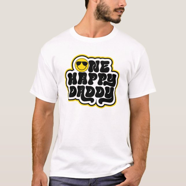Yellow Black Retro One Happy Daddy T-Shirt (Front)