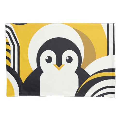 Yellow Black Retro Penguin In Geometry Pattern  Pillow Case