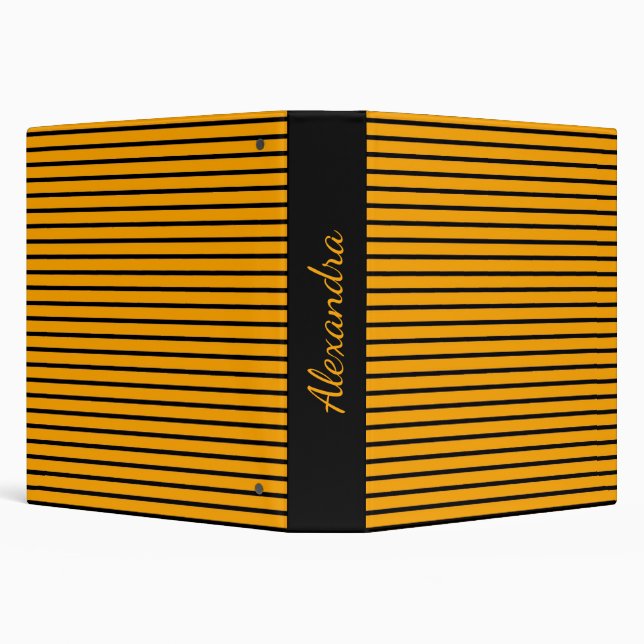 Yellow Black Retro Stripe Pattern 3 Ring Binder (Background)