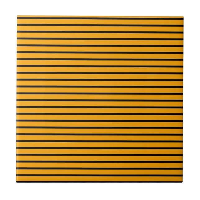 Yellow Black Retro Stripe Pattern Ceramic Tile (Front)