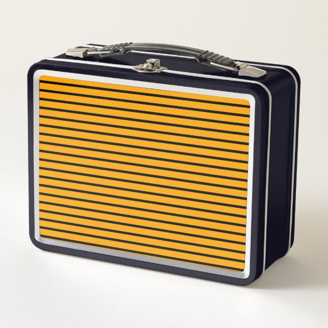 Yellow Black Retro Stripe Pattern Metal Lunch Box (Front)