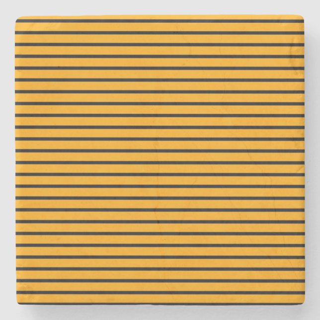 Yellow Black Retro Stripe Pattern Stone Coaster (Front)