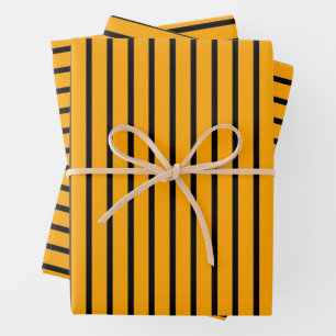 Yellow Black Retro Stripe Pattern Wrapping Paper Sheets