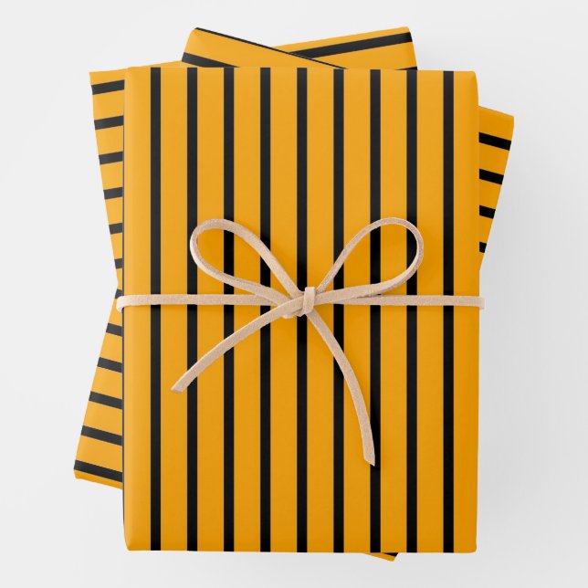 Yellow Black Retro Stripe Pattern Wrapping Paper Sheets (In situ)