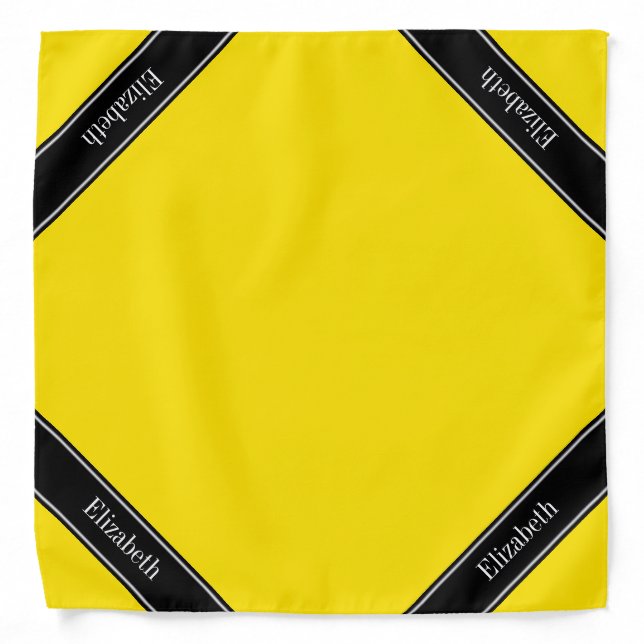 Yellow, Black Ribbon Name Monogram Bandana (Front)