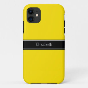 Yellow, Black Ribbon Name Monogram iPhone 11 Case