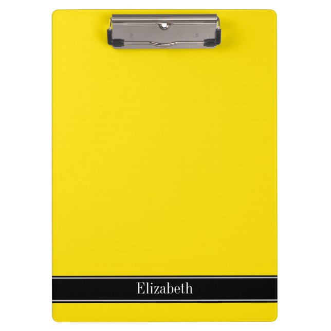 Yellow, Black Ribbon Name Monogram Clipboard (Front)