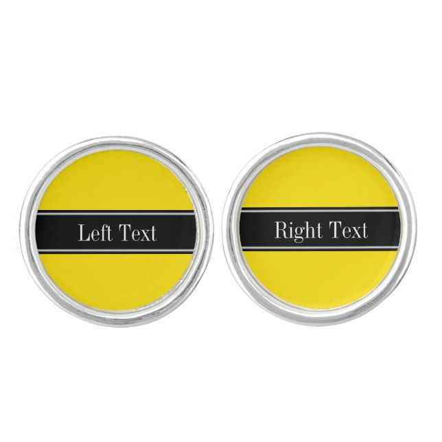 Yellow, Black Ribbon Name Monogram Cufflinks (Front)