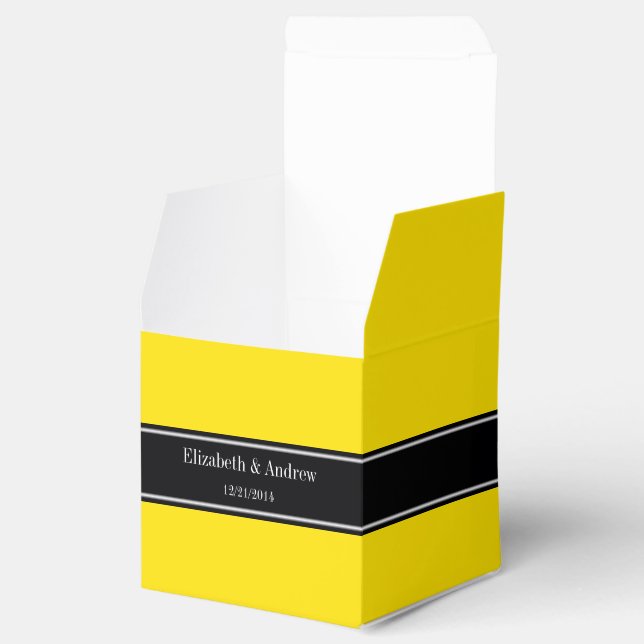 Yellow, Black Ribbon Name Monogram Favor Boxes (Opened)