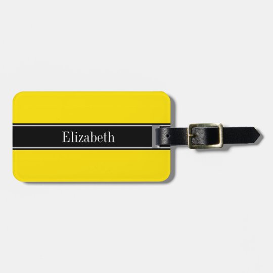 Yellow, Black Ribbon Name Monogram Luggage Tag | Zazzle.com