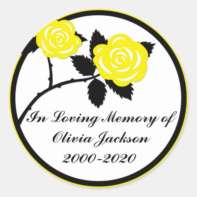 Yellow black roses customizable sympathy stickers (Front)