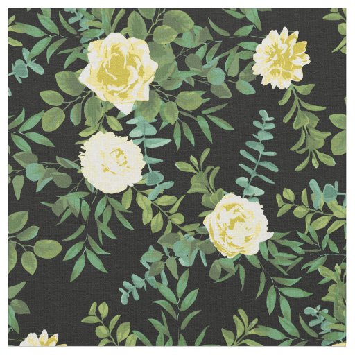 Yellow Black Roses Floral Flowers Fabric